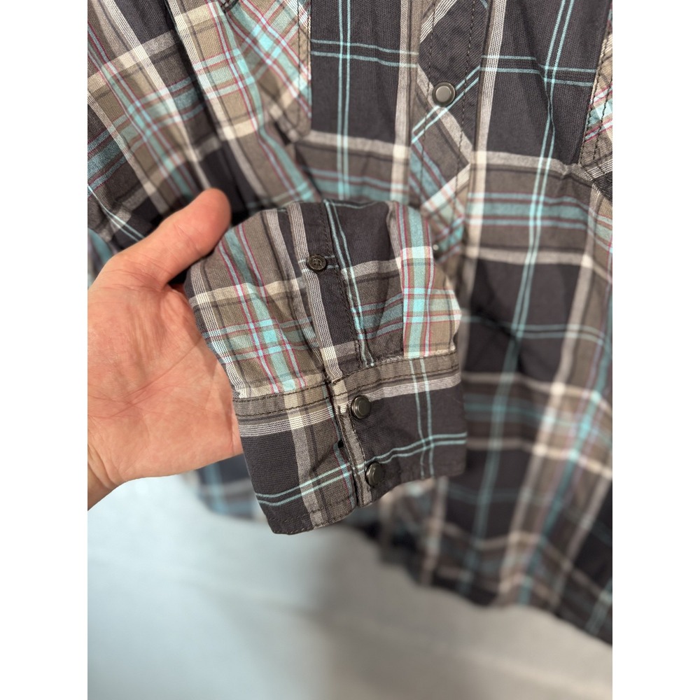 Arizona Jeans Shirt Mens 2XL Black Gray Plaid Western Pearl Snap Long Sleeve - Picture 5 of 10